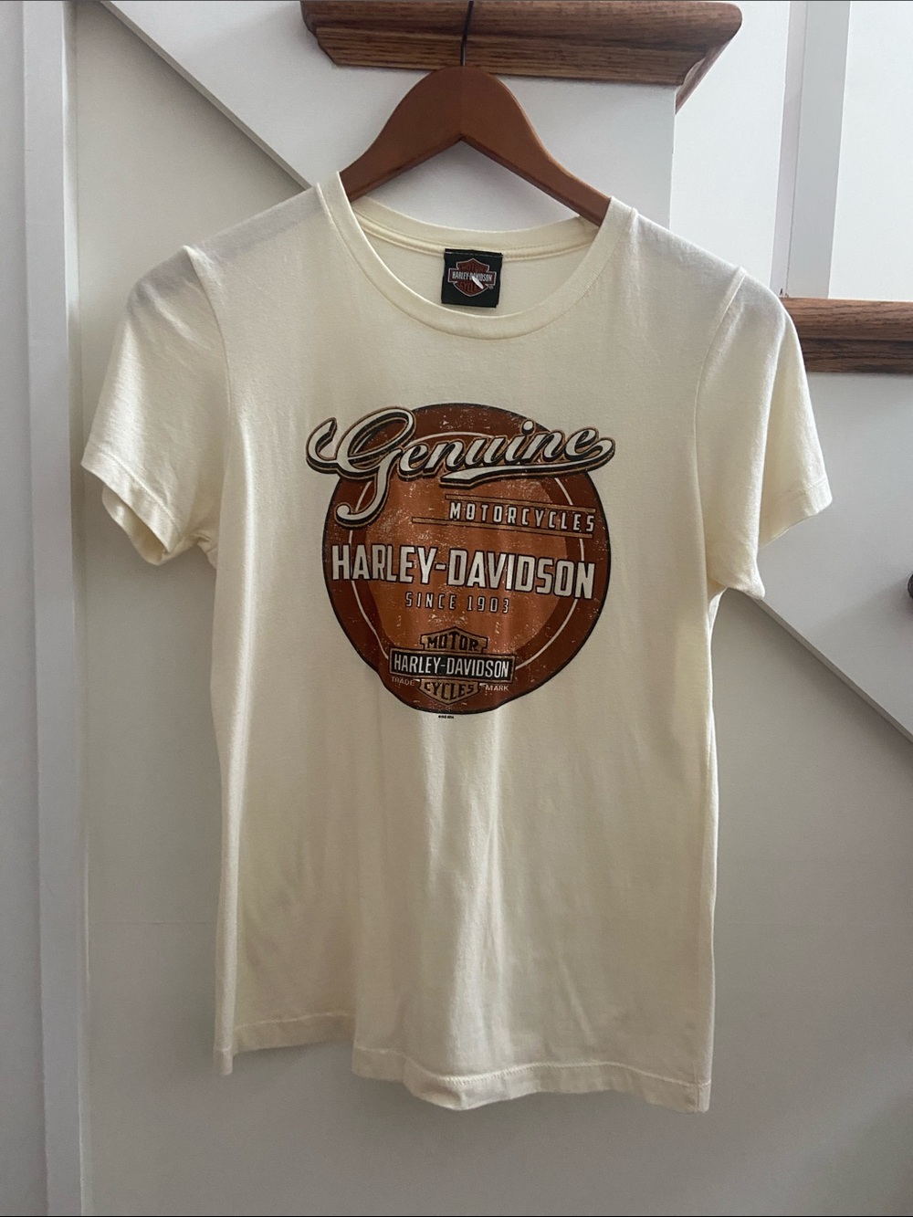Harley-Davidson Cream Short Sleeve Tee with Brown Logo Circle